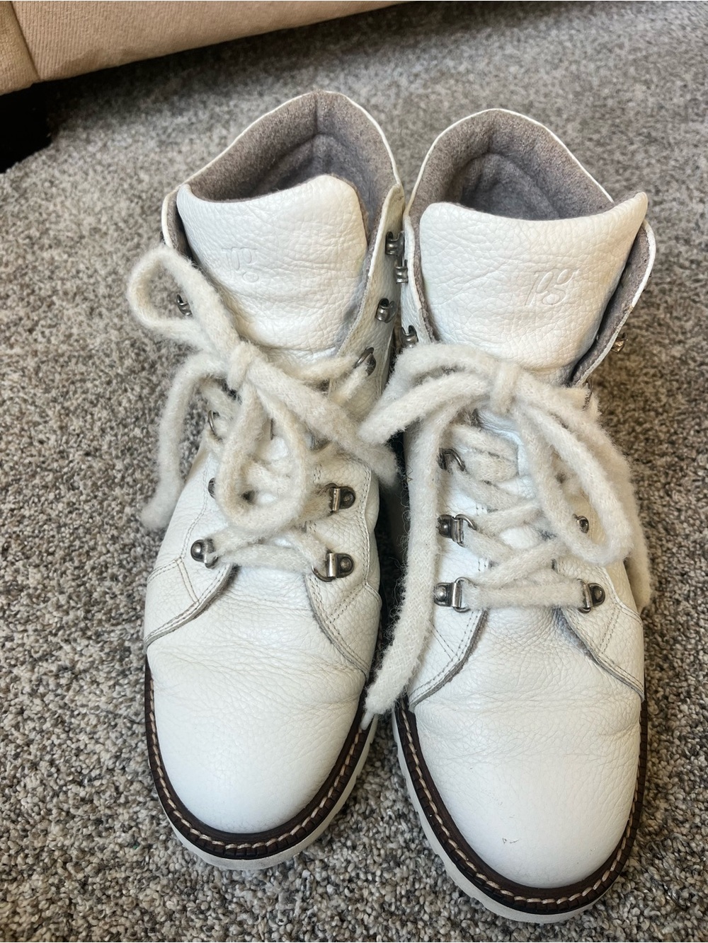 Paul Green Jojo Off White Leather Merino Wool Cold Weather Hiker Boots